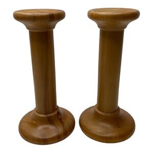 MACO Genuine Wood and Brass Candle Holder Set of 2 Made In Italy